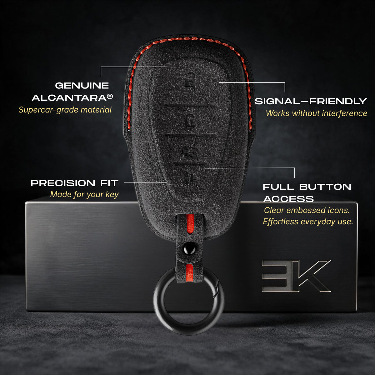 Chevrolet Key Fob Cover — Official Alcántara® | Camaro, Silverado, Tahoe, Suburban, Malibu, Equinox, Traverse, Corvette & More (4 Buttons)