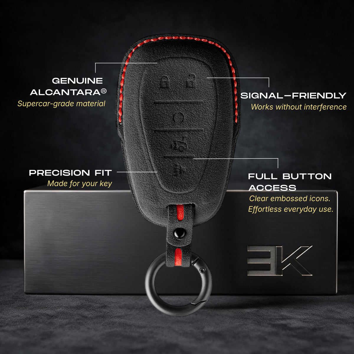Chevrolet & GMC Key Fob Cover — Official Alcántara® | Camaro, Silverado, Tahoe, Suburban, Malibu, Equinox, Traverse, Corvette & More (5 Buttons)